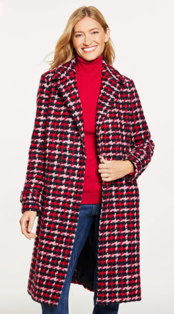 NWT TALBOTS $450 INDIGO BLUE MULTI RED PINK SUGARPLUM TWEED COAT SZ L